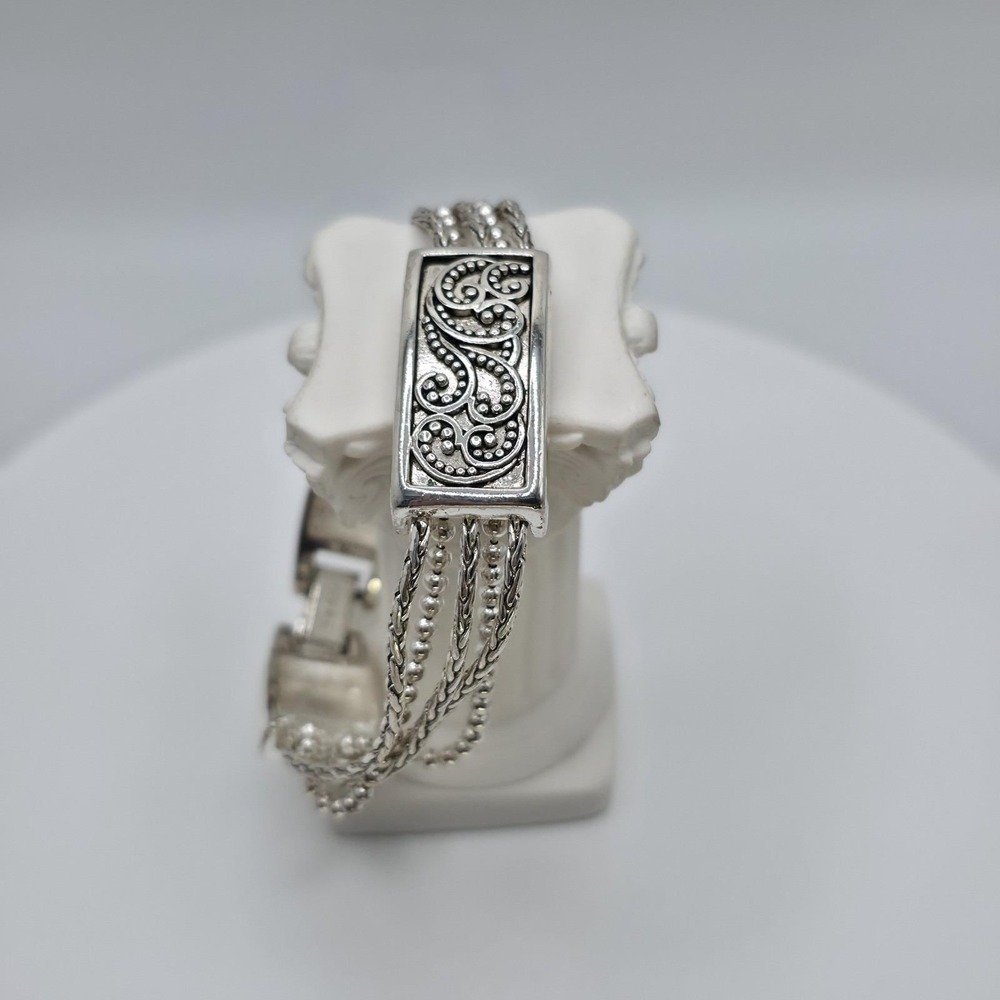 Vtg NAPIER Station Bracelet Silver Tone 5-Strand Wheat Chain Metal Bead 6.75"